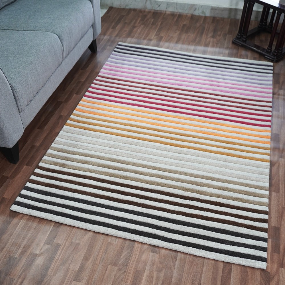 Spectrum Autumn Modern Wool Striped Carved Rugs in Multi